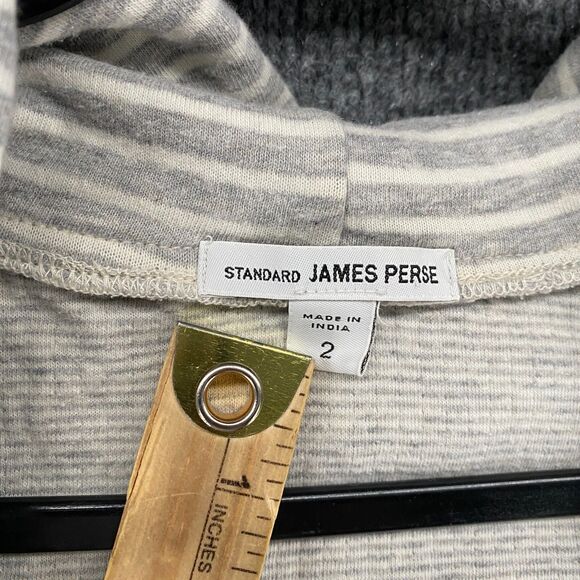 Standard James Perse Sweater 2 Womens M Gray Striped Pullover Hoodie Casual - Picture 5 of 8